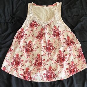 Hint of Mint Floral Lace Tank Top - Pink and Cream